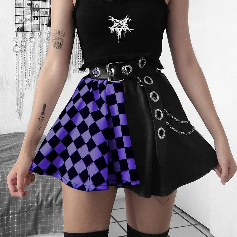 Black Pleated Skirt Gothic Elegant Split Pattern Checkered | Etsy