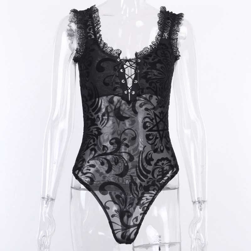 Lace Bodysuit Goth Lingerie Pentagram Black Sheer Lace Black | Etsy