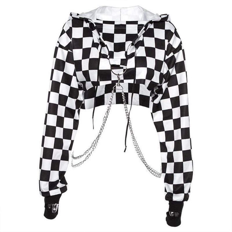 punk zipper chain pocket sweatshirt dress