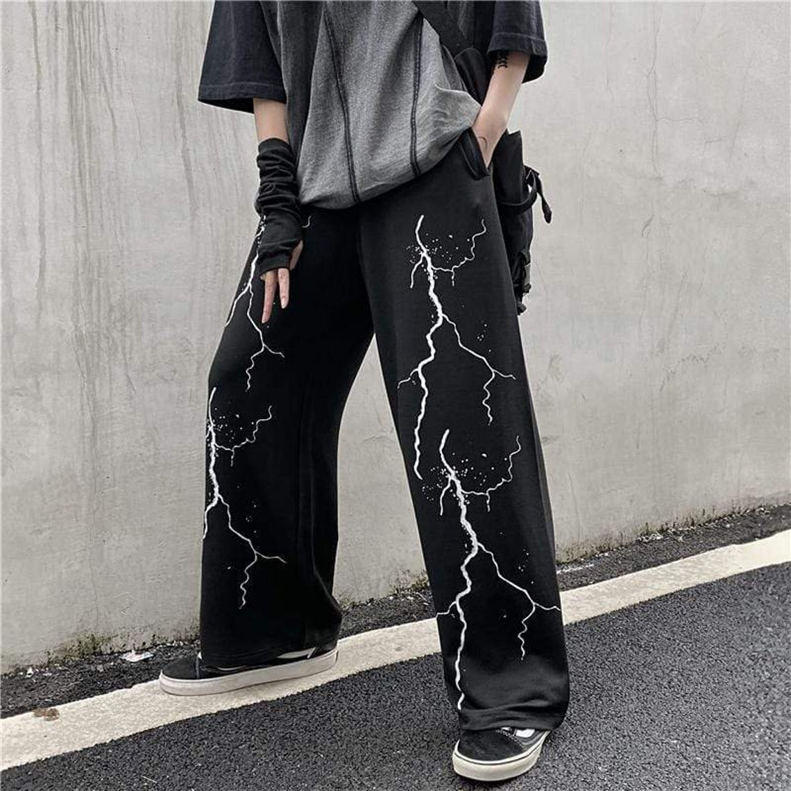 Lightning Bolt Sweatpants Printed Trackpants Unisex Black Etsy