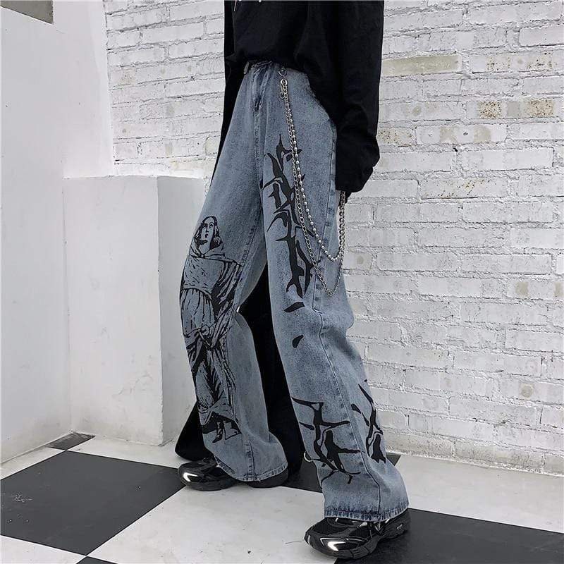 Gray Harajuku Jeans Grunge Retro Denim 