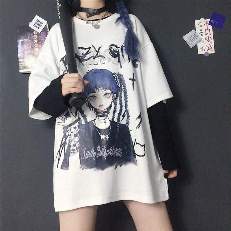 Harajuku Anime Girl T-shirt Streetwear Egirl Emo Fashion Anime | Etsy