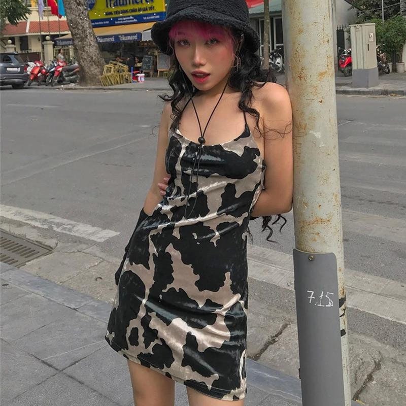 Cute Harajuku Mini Slip Dress Animal Print Spaghetti Straps | Etsy