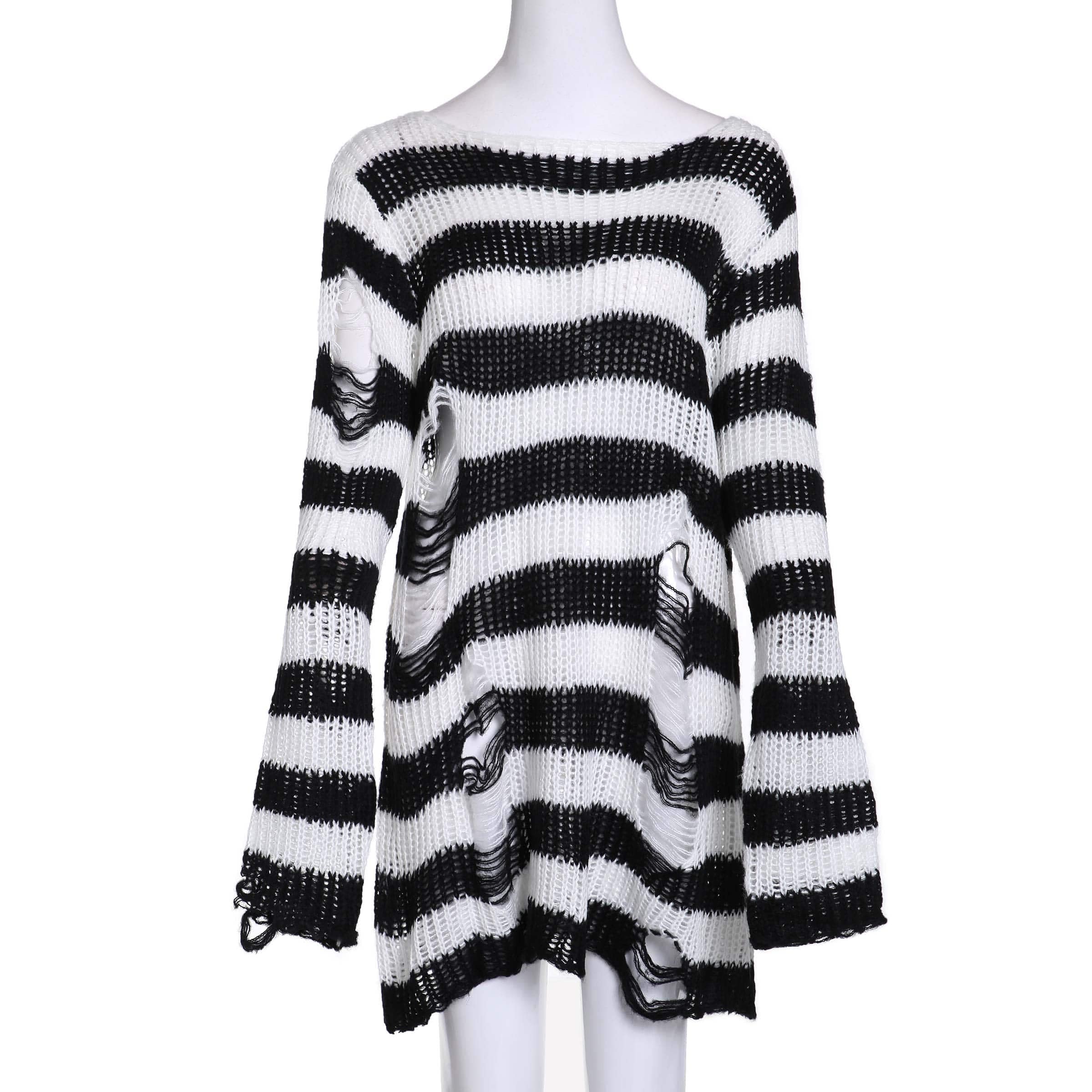 Striped Distressed Sweater Goth Gothic Punk Ripped Aesthetic | Etsy