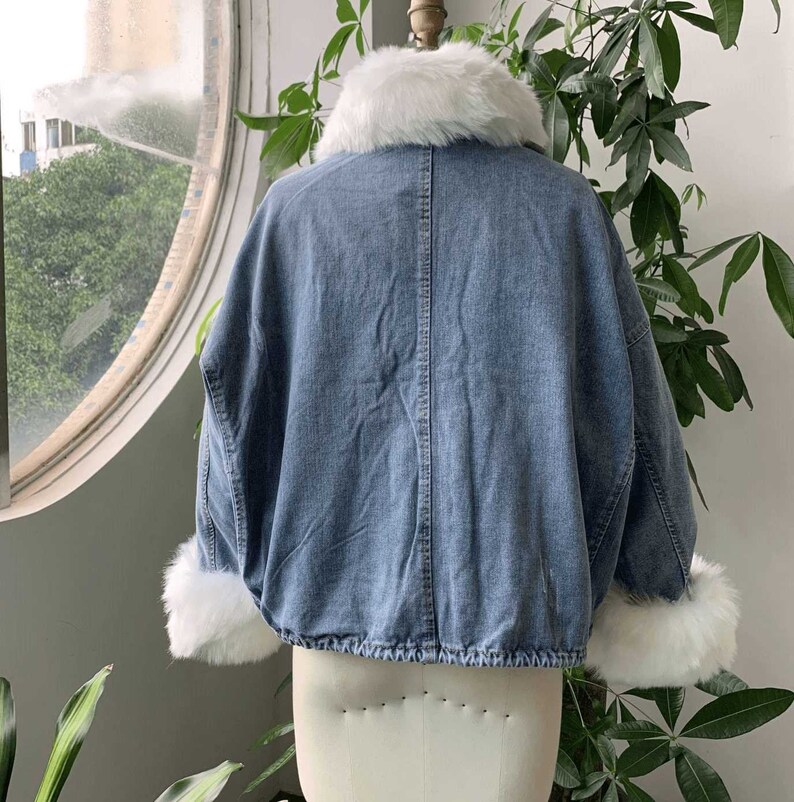 Faux Fur Coat Jean Jacket Fancy Winter Jacket Y2K Denim Jacket Etsy