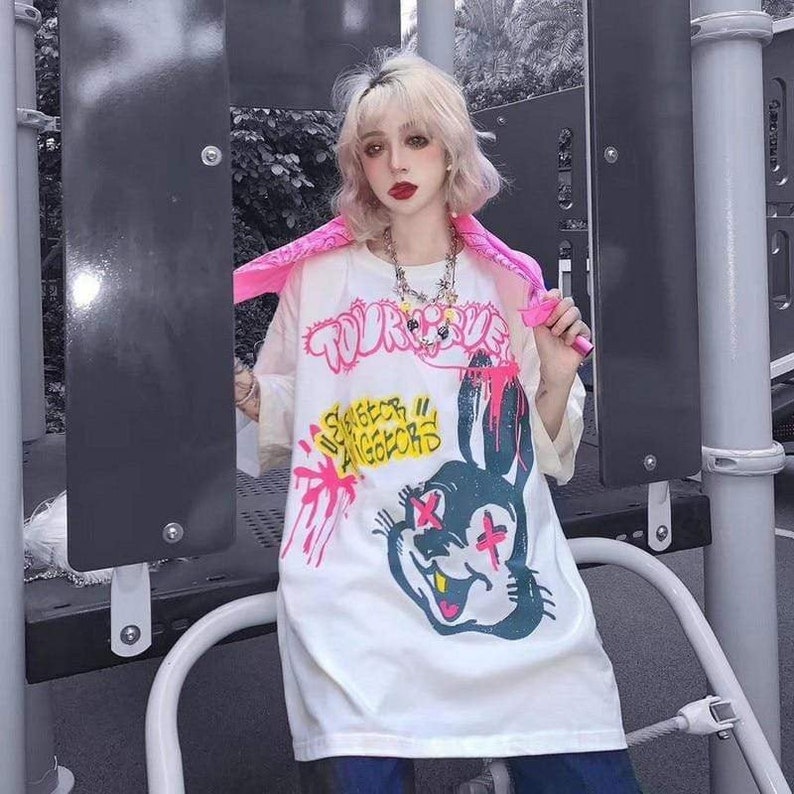 Punk Bunny Graphic Tee Shirt Harajuku Clothing Egirl Oversized | Etsy