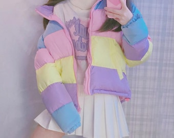pastel colour puffer jacket