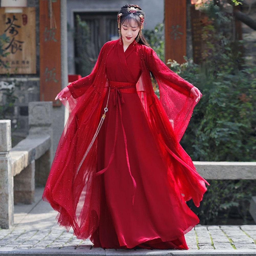 Chinese Ancient Costume, Hanfu, Short Shirt, Red Hanfu, Pleated Skirt, Hanfu Dress, Chinese ...