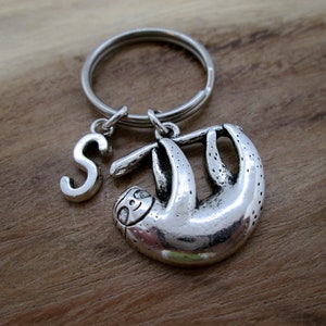 Sloth keyring, sloth keychain, personalised sloth keyring, animal keychain, silver sloth charm, sloth gift