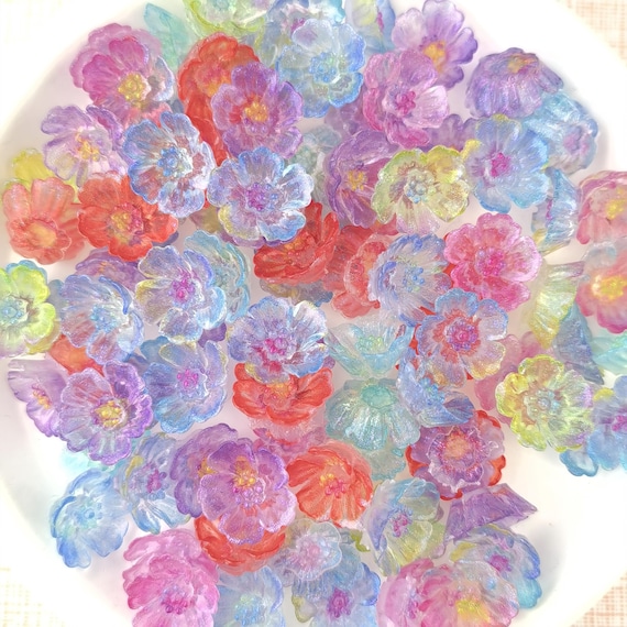 50 ciondoli in resina cabochon a forma di fiore con retro piatto