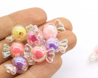 Perline di caramelle acriliche da 22 mm, perline di colore primaverile arcobaleno AB, per la creazione di gioielli, collane fai da te, accessori per perline