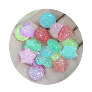 Glitter coração estrela redonda flatback resina cabochão para scrapbook kawaii diy enfeites acessórios