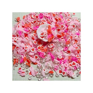 Arcilla polimérica con forma de corazón y labios de San Valentín, rodajas de arcilla con forma de corazón, rociadores de San Valentín para manualidades DIY, relleno de limo, accesorios artísticos para uñas