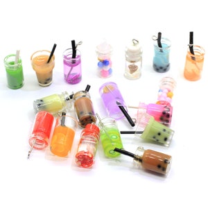 3D Simulation Pearl Milk Tea Bottle Resin Charms Earring Base Findings Cute DIY Keychain Pendant Handmade Jewelry Making