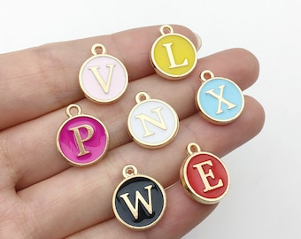 26pcs Different Alphabets Letter Enamel Charms Double Side Gold Color 12*15mm pendants jewelry making Handmade craft