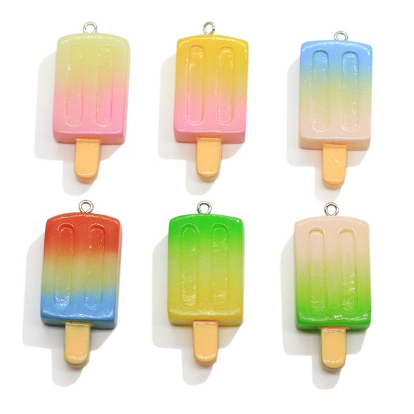 39mm Gradient Color Kawaii 3D Ice Cream/Popsicle /Ice Bar/Ice Lolly Resin Flatback Charms For Bracelet Necklace Earring Pendants