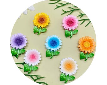 Resin Flower Mini Charm 7 Colors Sunflowers Tulips 3D Craft Flower Embellishments Diy Hairclips