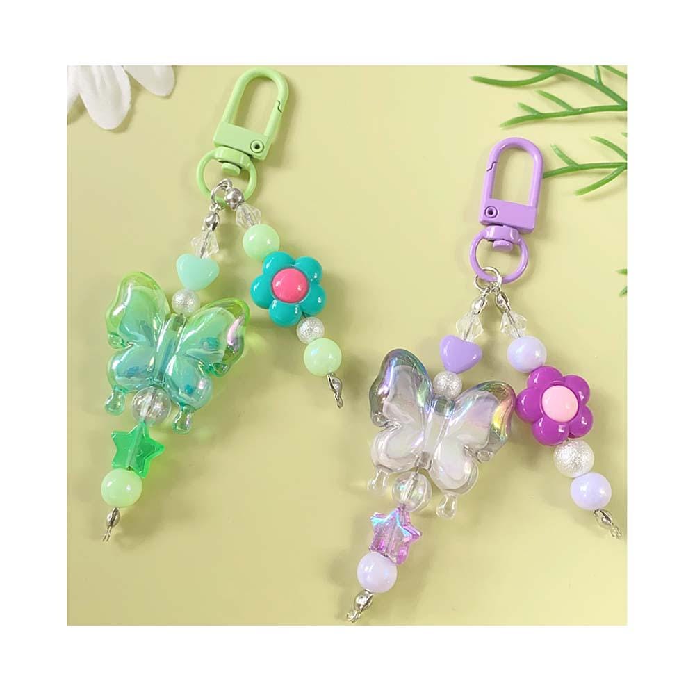 Kawaii Bling Pendant Keychain Butterflay and Flower Beaded