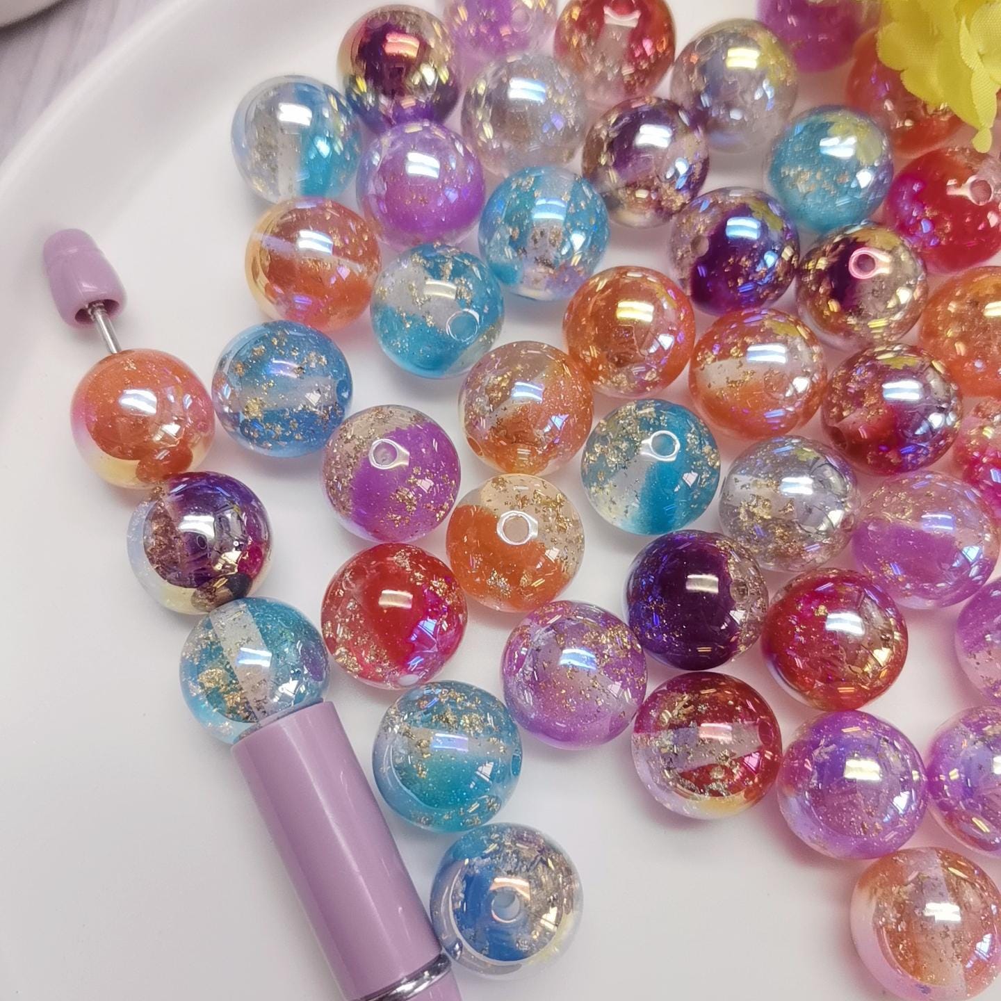 AB透明ミックスアソートカラーアクリルビーズレインボー虹色ビーズ16mm