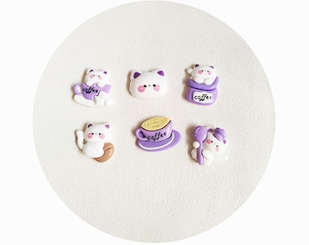 Dijes de resina con diseño de gato morado y café, con parte trasera plana, ideales para fundas de teléfono, adornos, lazos para el cabello y accesorios.