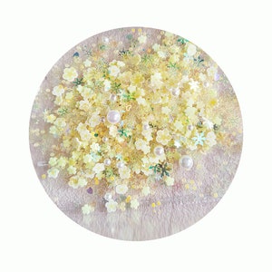 Gele polymeerklei hagelslag plakjes gemengde glitters kleine parel kralen slijm accessoires DIY haarspeld ambachten maken decoratie