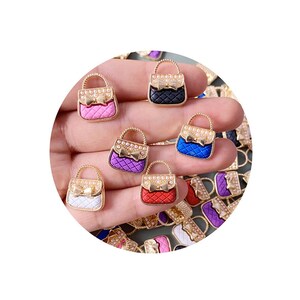 Bolso encantador de aleación esmaltada, bolsas de cabujón con parte posterior plana para centros de lazos para el cabello, adornos para manualidades DIY de álbumes de recortes