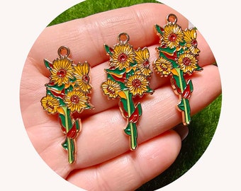 Emaille Zonnebloem Bedel voor Sieraden Maken Bulk Craft Ketting Hanger Armband Oorbel Bedels Diy Accessoires Materialen: