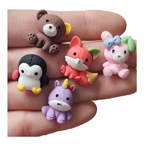 Nuovo animale Coniglio Orso Volpe Pinguino Unicorno Resina Orecchini Charms per portachiavi Pendente Jewlery Risultati Floating Charm
