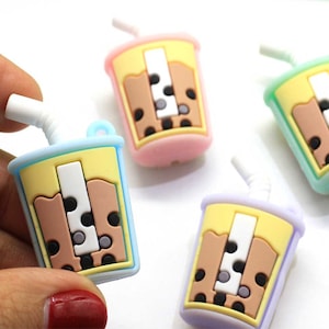 48 mm Boba Slime Charms Harz süße Blase Milch Teetasse Miniatur Kit DIY Dekor für Schlüsselbund, Ohrring, Halskette Anhänger Charms