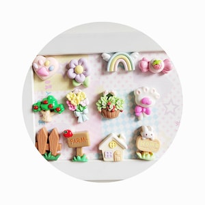 Kawaii dibujos animados conejos árboles granja resina cabujón con parte posterior plana álbum de recortes DIY adornos para fiestas Accesorios