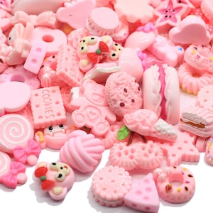 Cabochon in resina di cibo finto all'ingrosso, serie rosa, colori misti casuali, ciondoli slime