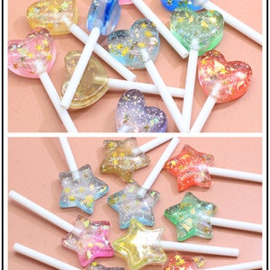 Magic Color Glitter Star Hart Lollipop Resin Flatback Charms voor sieraden Sleutelhanger Oorbellen Hanger Diy Resin platte rug