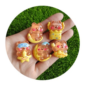 Kawaii Harz Niedlichen Cartoon Bär Schlaftier Flatback Cabochons Handwerk Für Haarschleife Zentren DIY Scrapbooking Decor