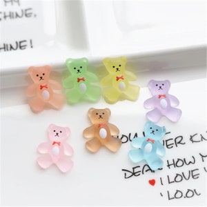 Urso gelatinoso translúcido de desenho animado, cabochão de resina com parte traseira lisa, decoração central, enfeites diy, acessórios de scrapbooking