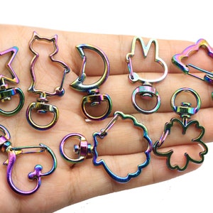 Rainbow Metal Snap Hook Lobster Clasp Lanyard with Keyring for Keychain Heart Star Cat Key Chain DIY Bags Finding
