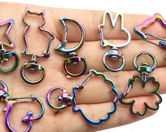 Rainbow Metal Snap Hook Lobster Clasp Lanyard with Keyring for Keychain Heart Star Cat Key Chain DIY Bags Finding