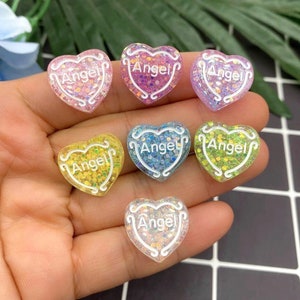 Harz Glitzer Herzform Engel Buchstaben Flatback Cabochon Telefon Deco Teile Zubehör DIY Scrapbooking Haarschleifen Center