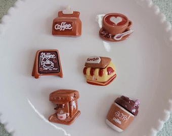 Cute Coffee Series Coffee Bar Coffee Cup Resin Cabochon Flatback Embellishment for Dollhouse Decor, DIY Scrapbooking, and Craft Projects