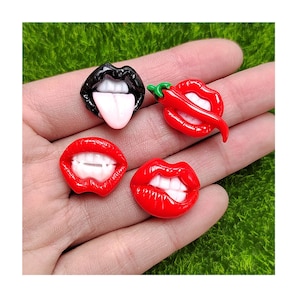 Ravissant mini cabochons en résine à dos plat pour lèvres rouges embellissement Scrapbook, accessoires de bijoux à bricoler soi-même
