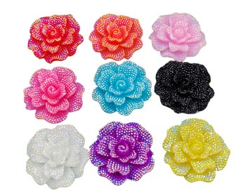 Resin Craft Flowers Glitter 45mm Resin 3D Diamond Flower Flatback Cabochon Stone Scrapbook DIY Wedding Flower Crafts