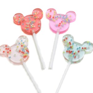 Resina transparente glitter mickey pirulito 3d encantos em miniatura acessórios jóias diy feito sob encomenda bem-vindo