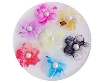 Flores artificiais de plumeria, 43 mm, grampo de cabelo, cabochões de resina, artesanato faça você mesmo