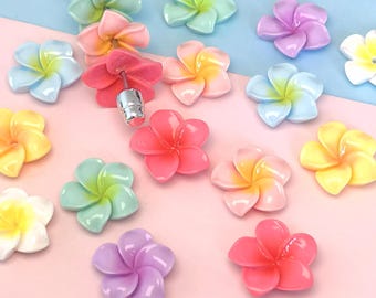 Contas de resina de flor de plumeria de 23 mm com fundo plano para canetas de contas, acessórios faça você mesmo