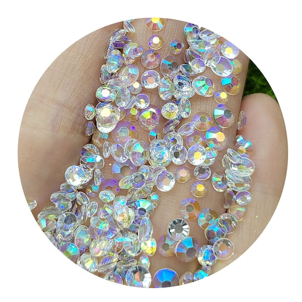 Multi-taille AB Transparent Nail Strass Diamant Plat Dos Résine Facettes Cabs 3mm 4mm 5mm Mix