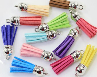 36mm Suede Tassels Charm Multi Colors Faux Suede Leather Tassel With Gold CCB Cap for DIY Jewelry Making Keychain Pendant
