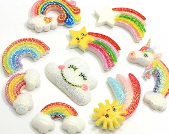 Mix di stili colorati glitter resina arcobaleno resina cabochon con retro piatto stella arcobaleno per telefono fai da te decorazione artistica