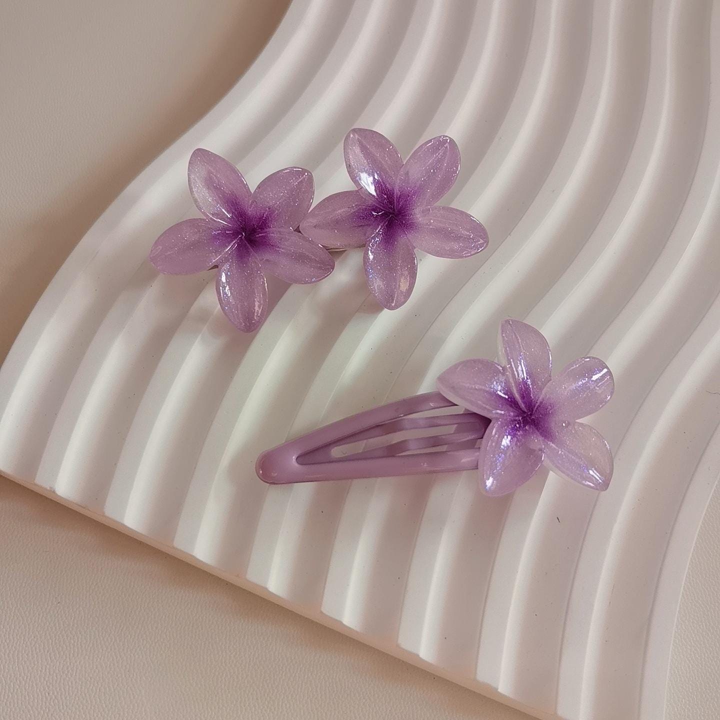Candy Color Plumeria Flower Snap Clips Metal Snap Hair Clips Hair