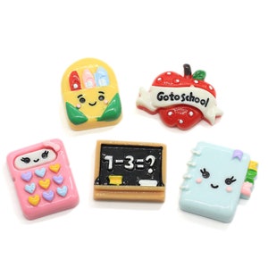 Mini papelería mixta de resina kawaii pintada a mano Cabochones de espalda plana para la temporada de regreso a la escuela Decoración de scrapbooking de bricolaje