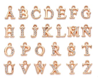 Pulsera con letras de la A a la Z, aleación de oro, cristal, diamantes de imitación, joyería del alfabeto, cadena, llavero, colgante inicial hecho a mano