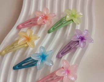 Candy Color Plumeria Flower Snap Clips Metal Snap Hair Clips Hair Barrettes Hawaiian Hair Accessories Girls Toddlers Kids Gifts